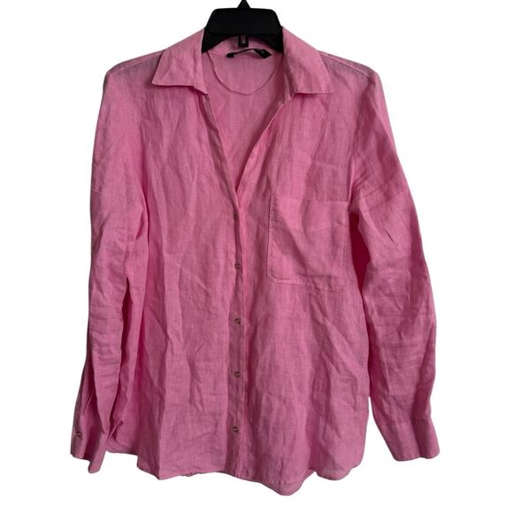 Zara Long Sleeve Linen Button Down Shirt S Pink - Picture 3 of 11